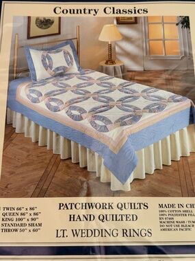 American Pacific Blue Cream Country Classics Wedding Ring Patchwork King Quilt